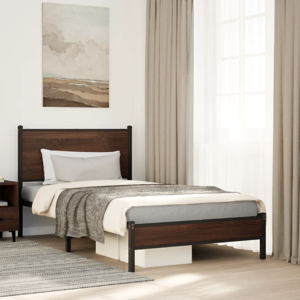 Cadre de lit en métal sans matelas chêne marron 107x203 cm - XIOS