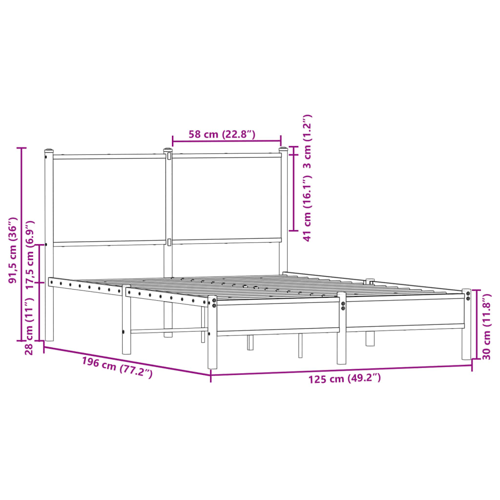 Cadre de lit en métal sans matelas chêne marron 120x190 cm - XIOS