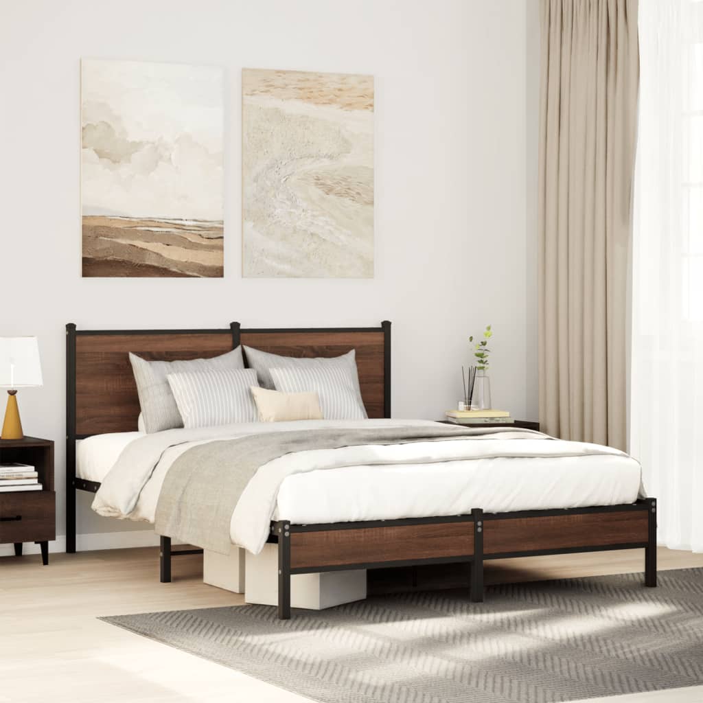 Cadre de lit en métal sans matelas chêne marron 140x200 cm - XIOS