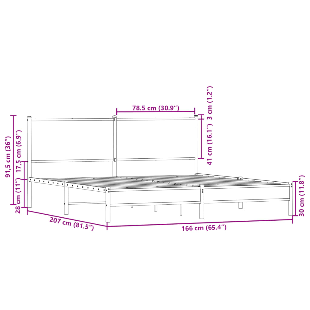 Cadre de lit en métal sans matelas chêne marron 160x200 cm - XIOS