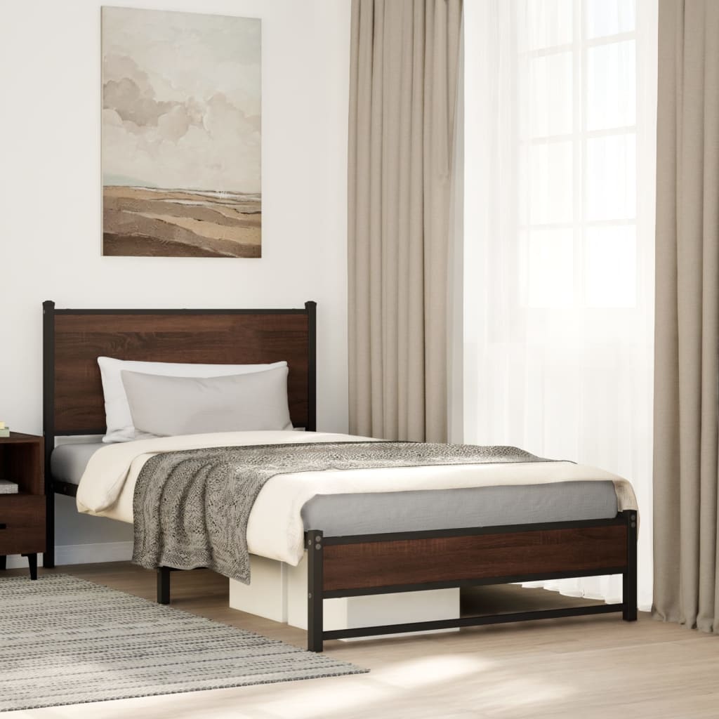 Cadre de lit en métal sans matelas chêne marron 107x203 cm - XIOS