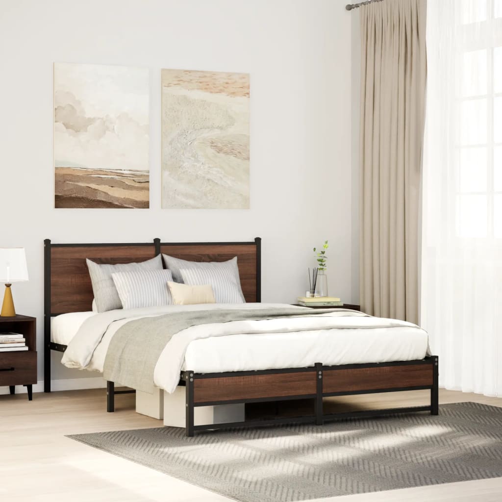 Cadre de lit en métal sans matelas chêne marron 140x200 cm - XIOS
