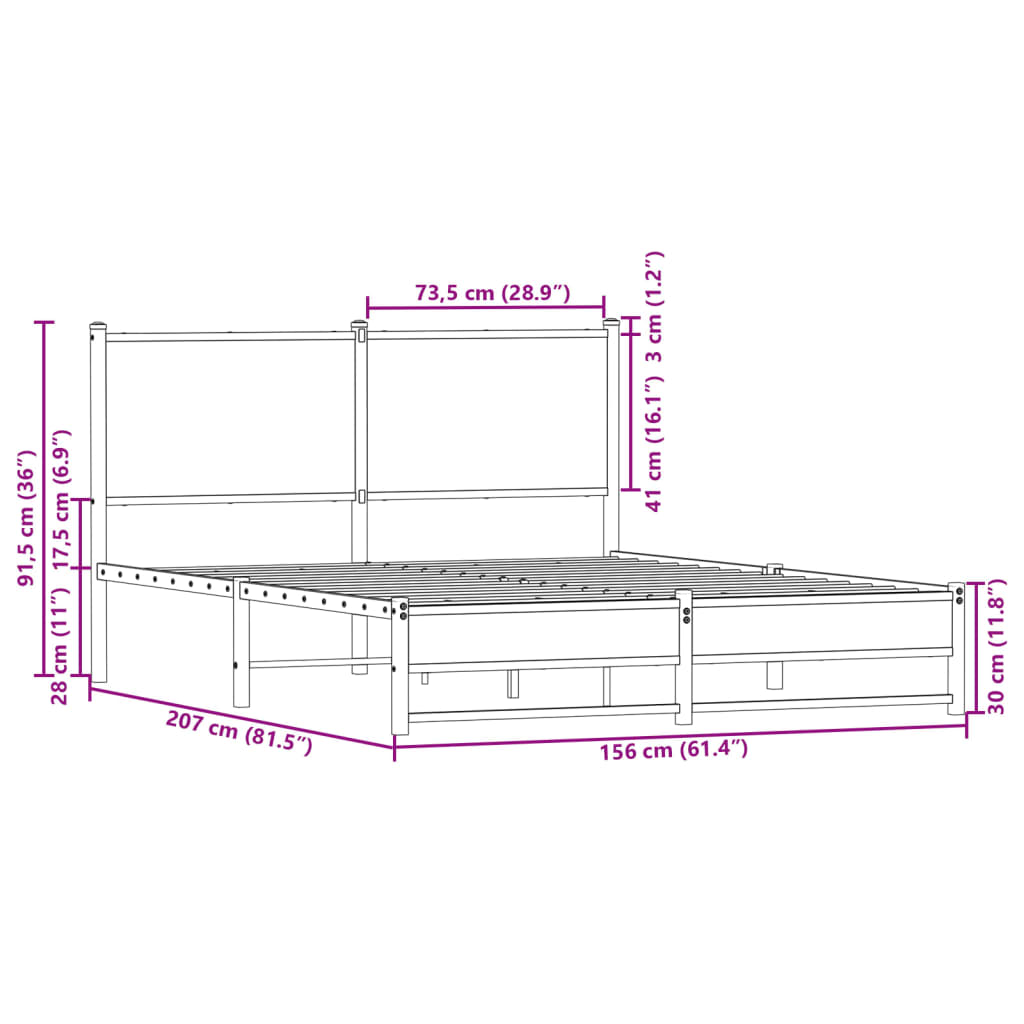 Cadre de lit en métal sans matelas chêne marron 150x200 cm - XIOS