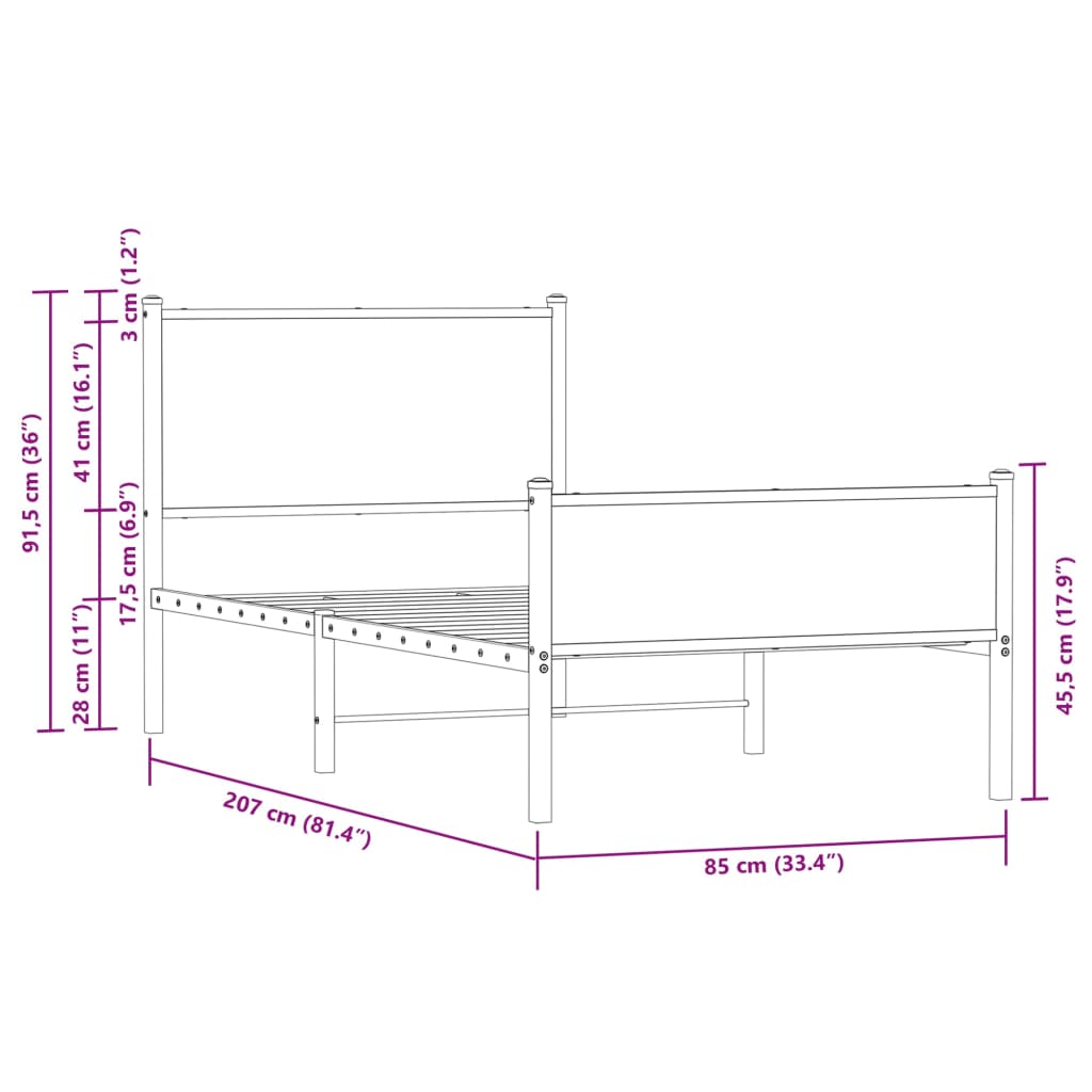 Cadre de lit en métal sans matelas chêne marron 80x200 cm - XIOS