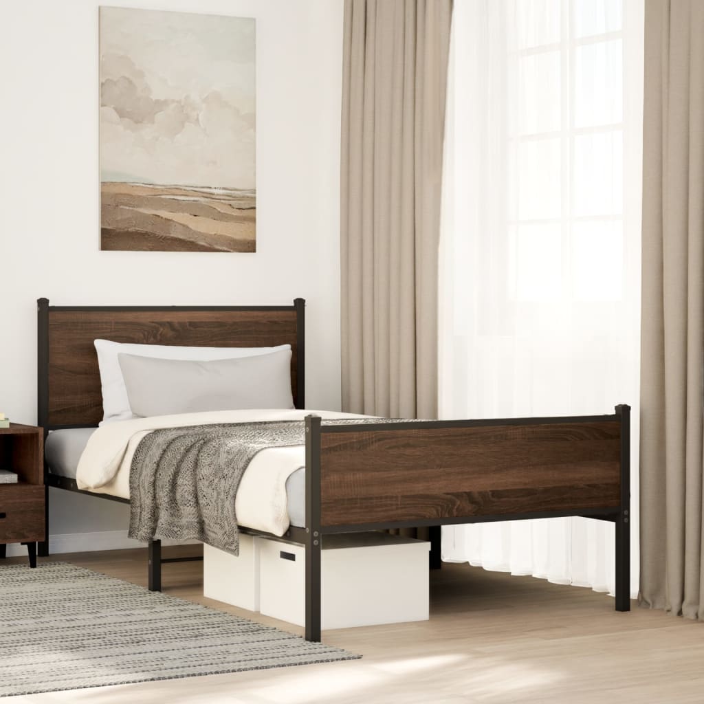 Cadre de lit en métal sans matelas chêne marron 107x203 cm - XIOS