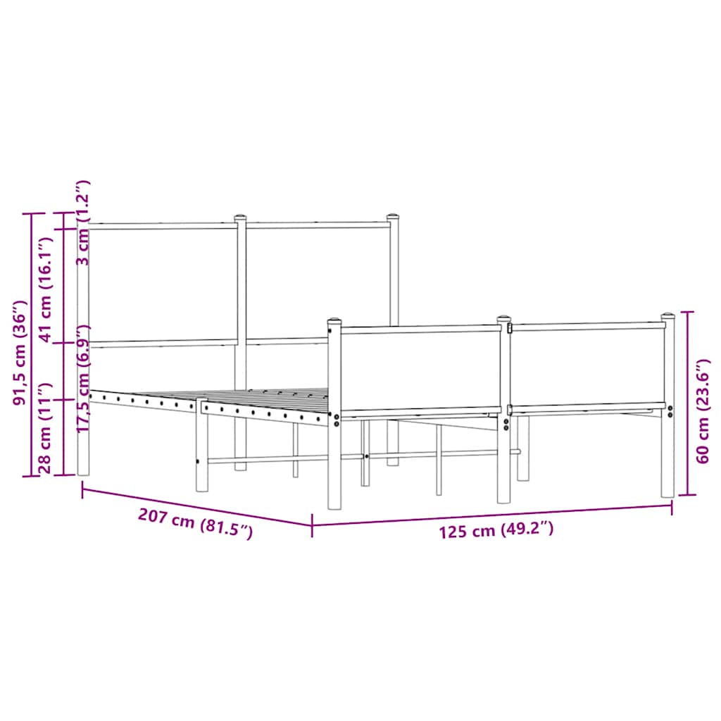 Cadre de lit en métal sans matelas chêne marron 120x200 cm - XIOS