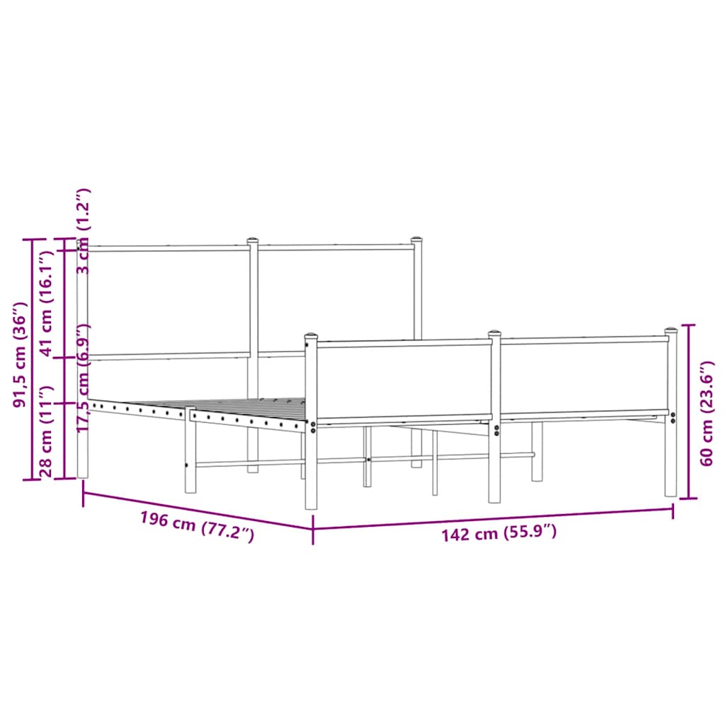 Cadre de lit en métal sans matelas chêne marron 137x190 cm - XIOS