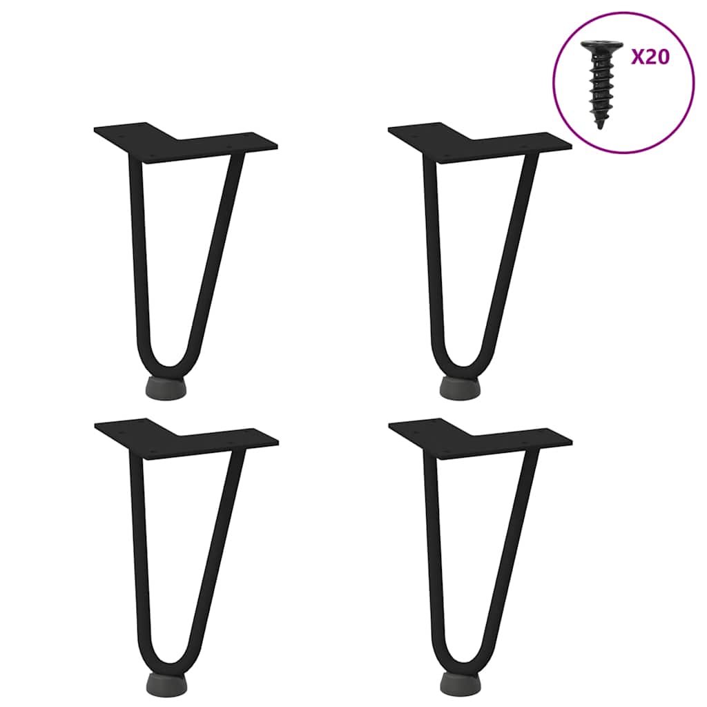 Pieds en épingle à cheveux pour table basse 4 pièces Noir 20 cm Acier massif - XIOS