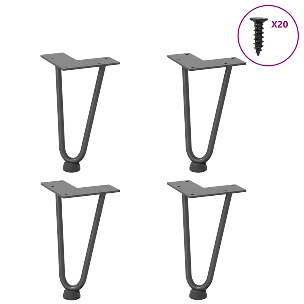 Pieds en épingle à cheveux pour table basse 4 pièces Anthracite 20 cm Acier massif - XIOS