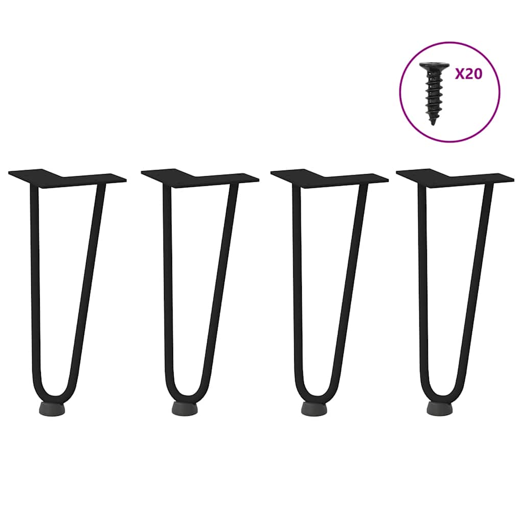 Pieds en épingle à cheveux pour table basse 4 pièces Noir 30 cm Acier massif XIOS