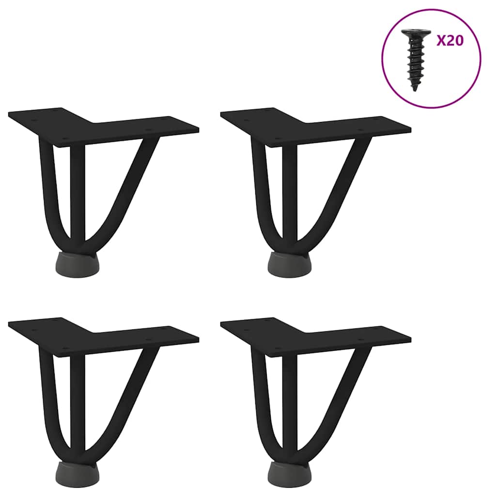 Pieds en épingle à cheveux pour table basse 4 pièces Noir 10 cm Acier massif - XIOS
