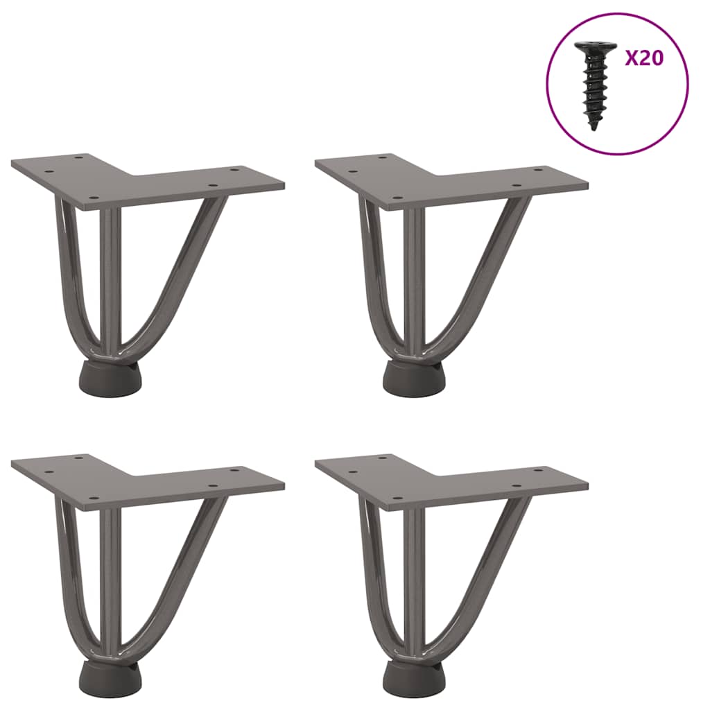 Pieds en épingle à cheveux pour table basse 4 pièces Acier naturel 10 cm Acier massif - XIOS