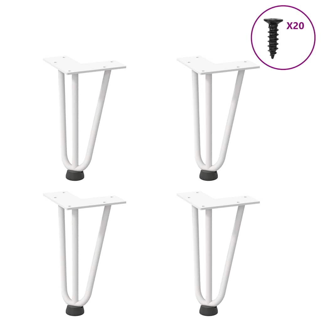 Pieds en épingle à cheveux pour table basse 4 pièces Blanc 20 cm Acier massif - XIOS