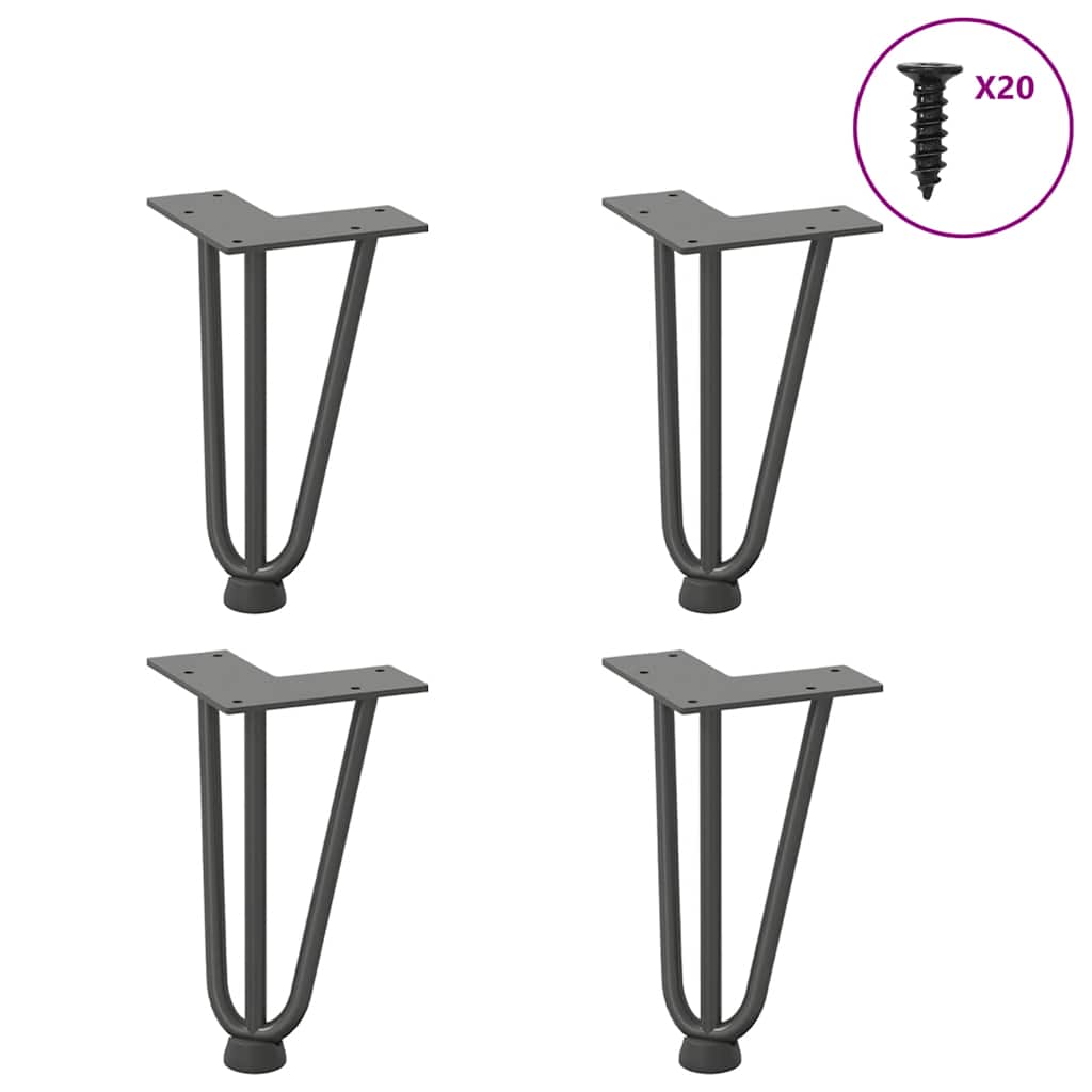 Pieds en épingle à cheveux pour table basse 4 pièces Anthracite 20 cm Acier massif - XIOS