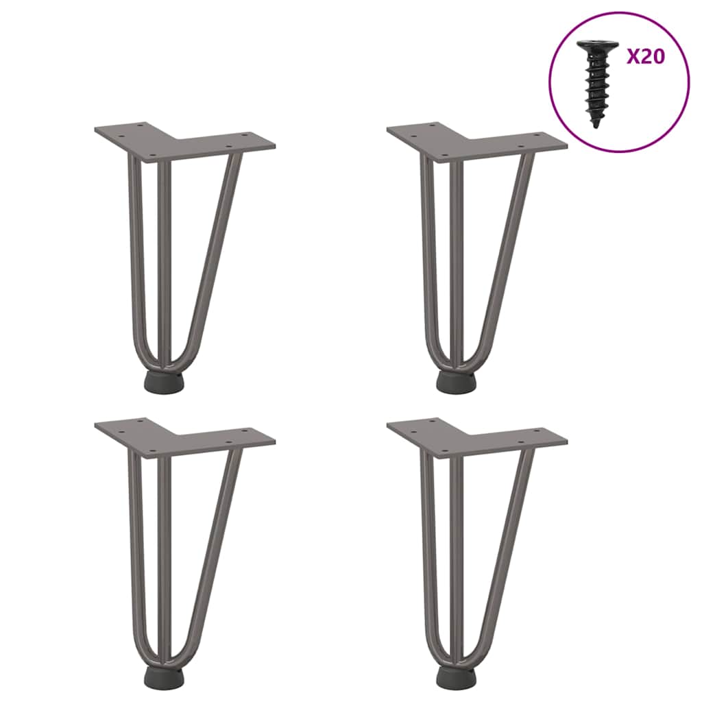 Pieds en épingle à cheveux pour table basse 4 pièces Acier naturel 20 cm Acier massif - XIOS