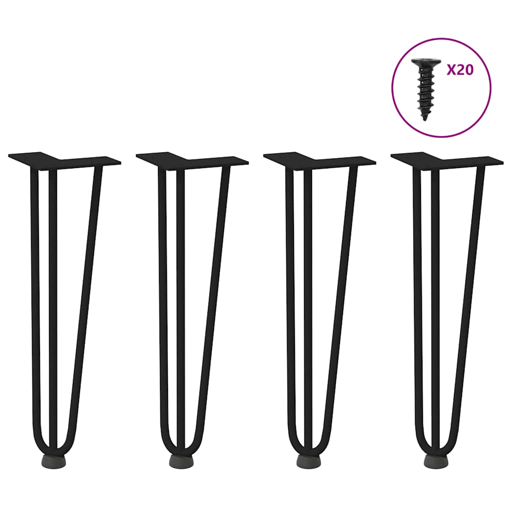 Pieds en épingle à cheveux pour table basse 4 pièces Noir 42 cm Acier massif - XIOS