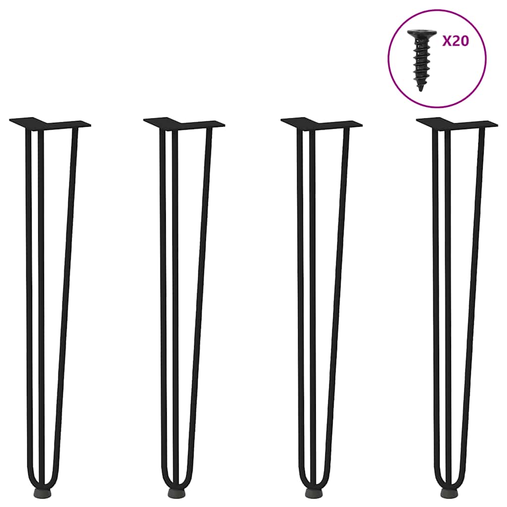 Pieds en épingle à cheveux pour consoles, lot de 4, noir, 72 cm, acier massif - XIOS