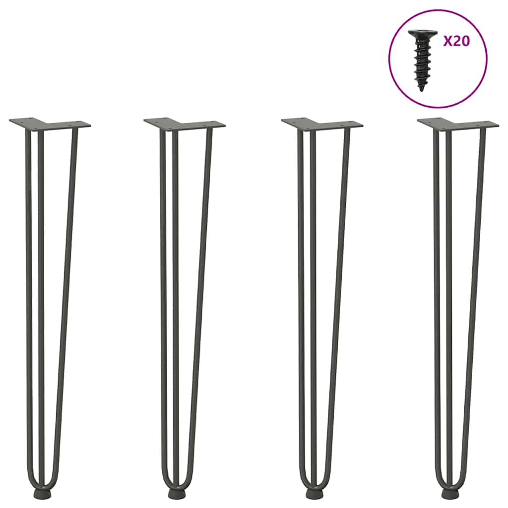 Pieds en épingle à cheveux pour consoles, lot de 4, anthracite, 72 cm, acier massif - XIOS