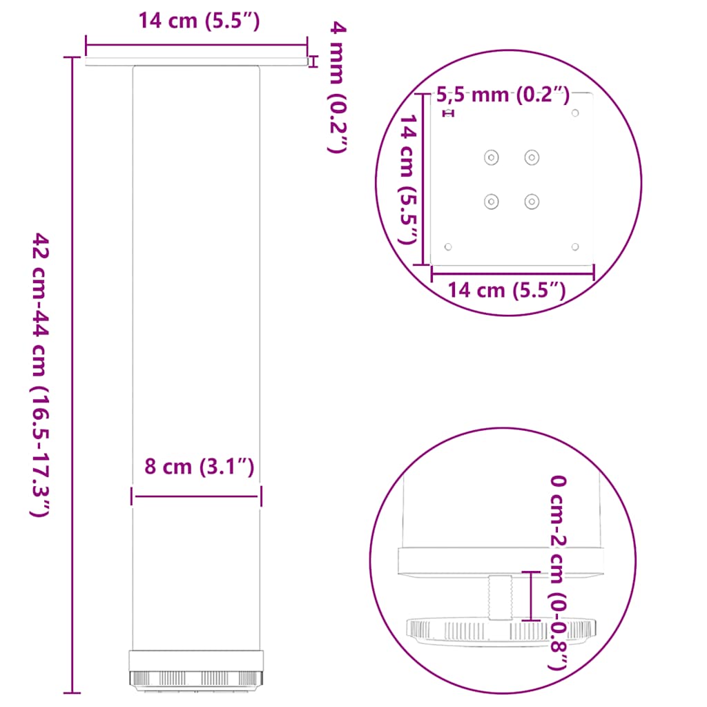 Pieds de table basse 4 pièces Anthracite 42-44 cm Acier - XIOS