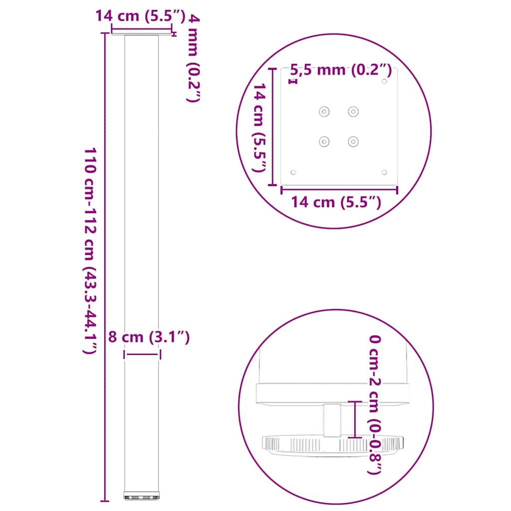 Pieds de table de bar 4 pièces Noir 110-112 cm Acier - XIOS