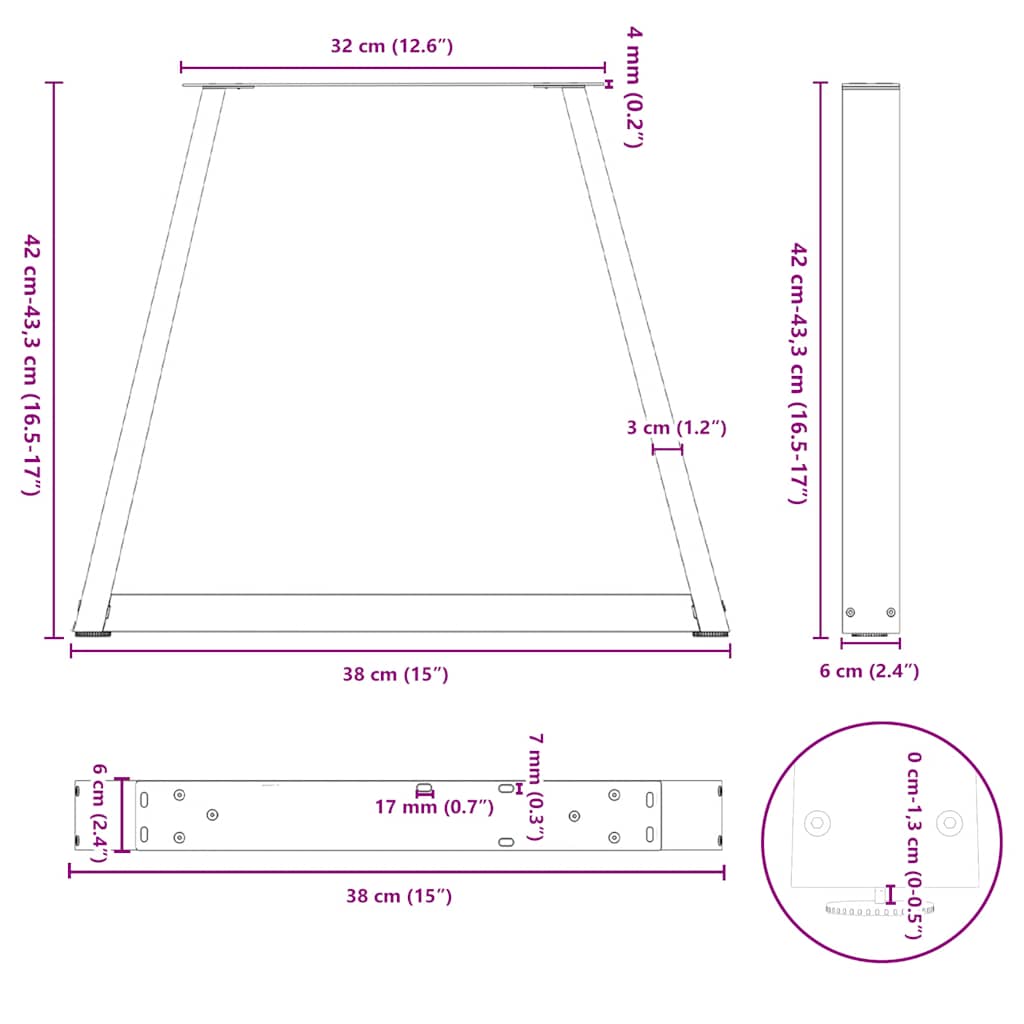 Pieds de table basse en forme de V, 2 pièces, blanc, 38 x (42-43,3) cm, acier - XIOS