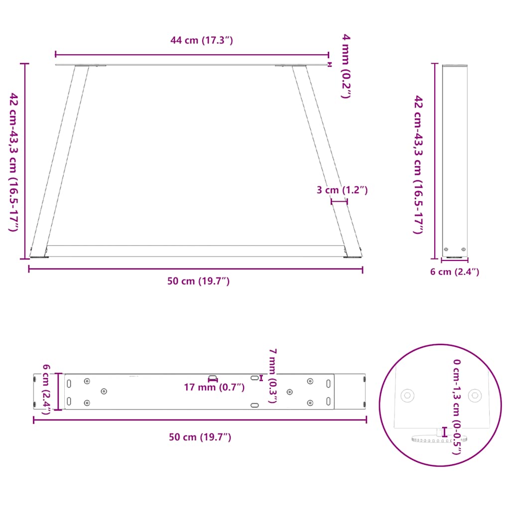 Pieds de table basse en forme de V, 2 pièces, anthracite, 50 x (42-43,3) cm, acier - XIOS