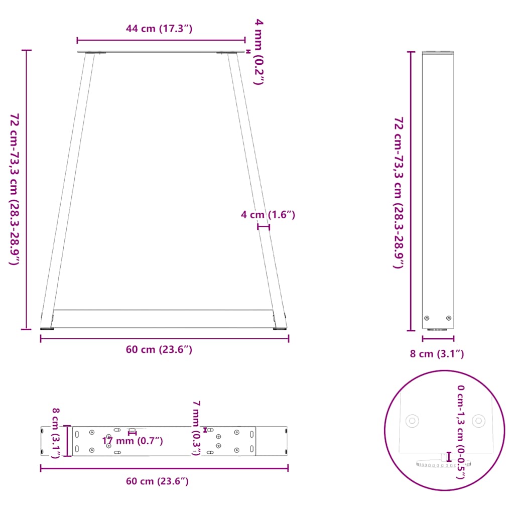 Pieds de table à manger en V 2 pièces Anthracite 60 x (72-73,3) cm Acier - XIOS