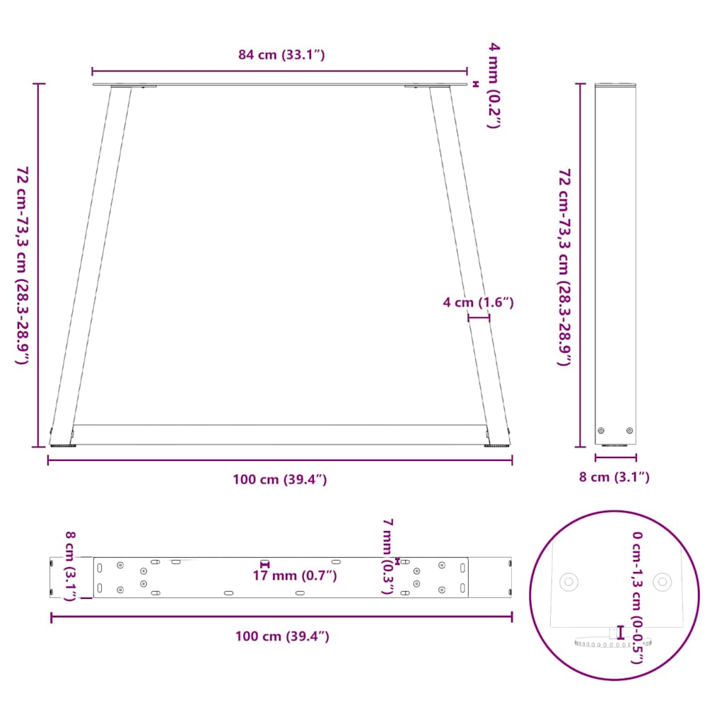 Pieds de table à manger en forme de V, 2 pièces, noir, 100 x (72-73,3) cm, acier - XIOS