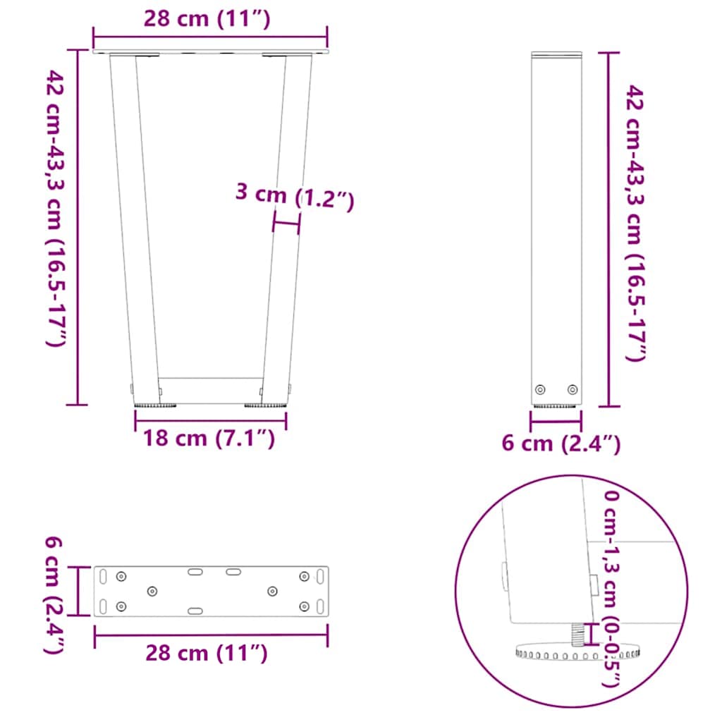 Pieds de table basse en forme de V 2 pièces Anthracite 28 x (42-43,3) cm Acier - XIOS