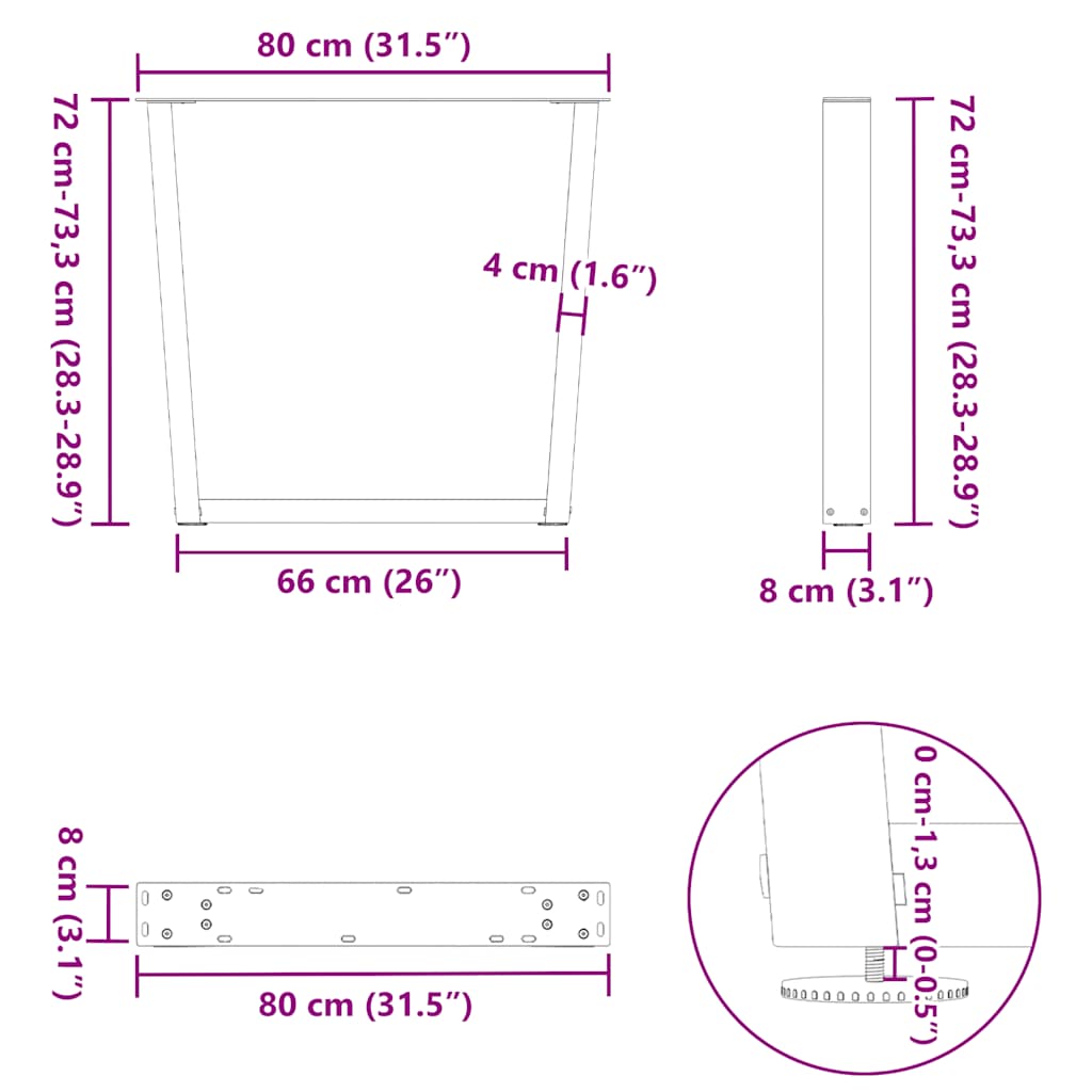 Pieds de table à manger en forme de V, 3 pièces, blanc, 80 x (72-73,3) cm, acier - XIOS
