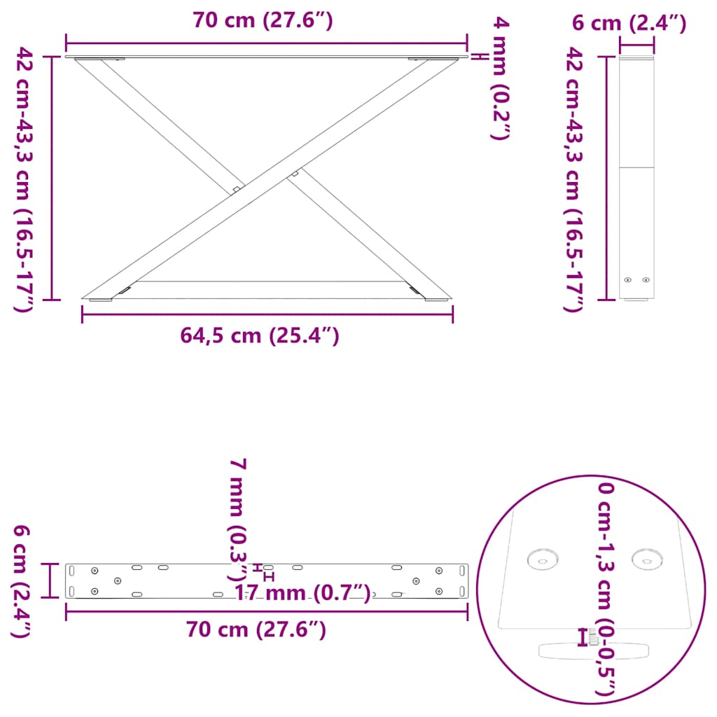 Pieds de table basse 2 pièces Noir 70 x (42-43,3) cm Acier - XIOS