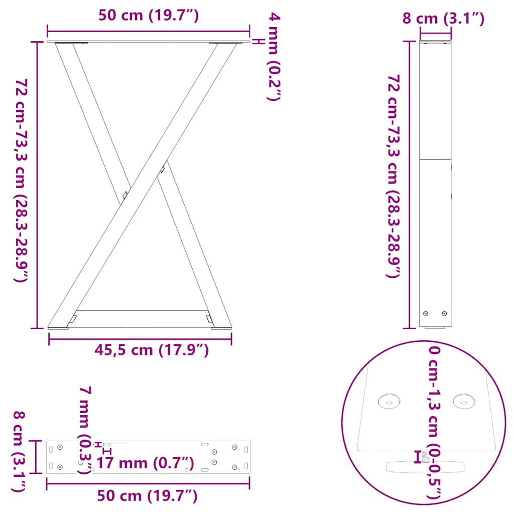 Pieds de table à manger 2 pièces Noir 50 x (72-73,3) cm Acier - XIOS