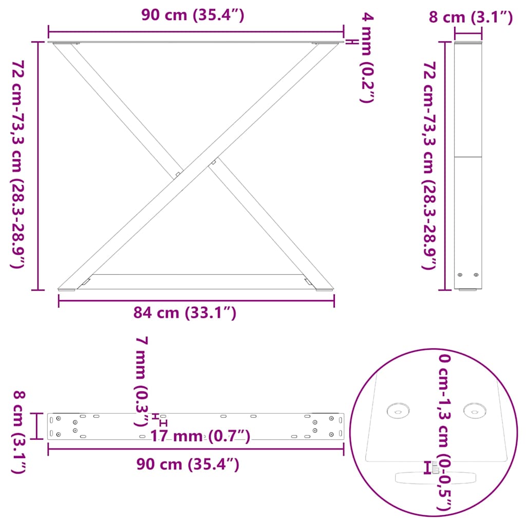 Pieds de table à manger 2 pièces Blanc 90 x (72-73,3) cm Acier - XIOS