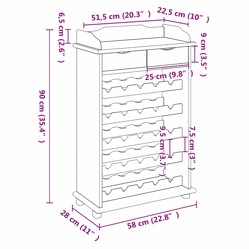 Étagère à vin Marron 90 x 60 x 30 cm Bois massif en pin - XIOS