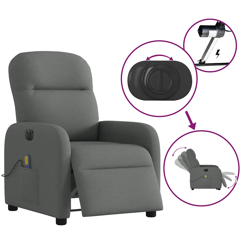 Fauteuil inclinable de massage électrique gris foncé tissu - XIOS