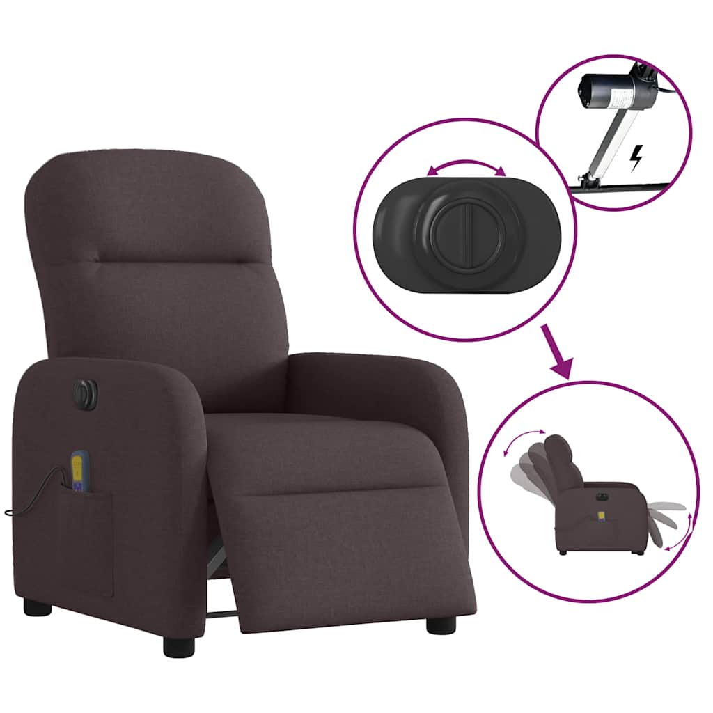 Fauteuil de massage inclinable électrique Marron foncé Tissu - XIOS