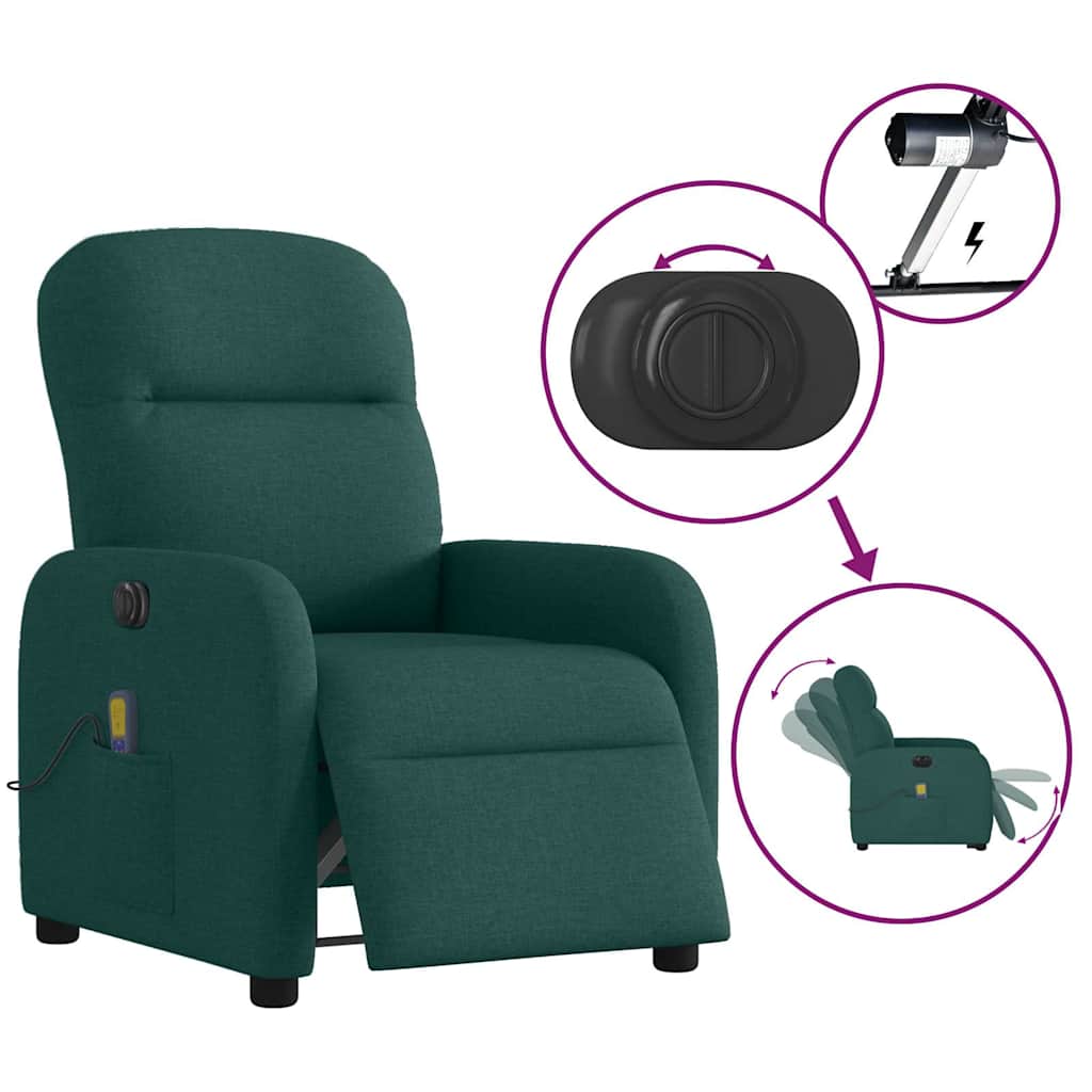 Fauteuil de massage inclinable électrique Vert foncé Tissu - XIOS