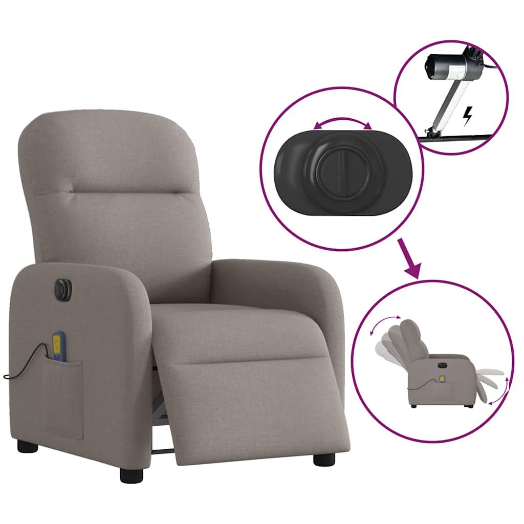 Fauteuil de massage inclinable électrique Taupe Tissu - XIOS