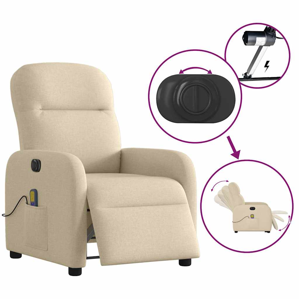 Fauteuil inclinable de massage électrique crème tissu - XIOS