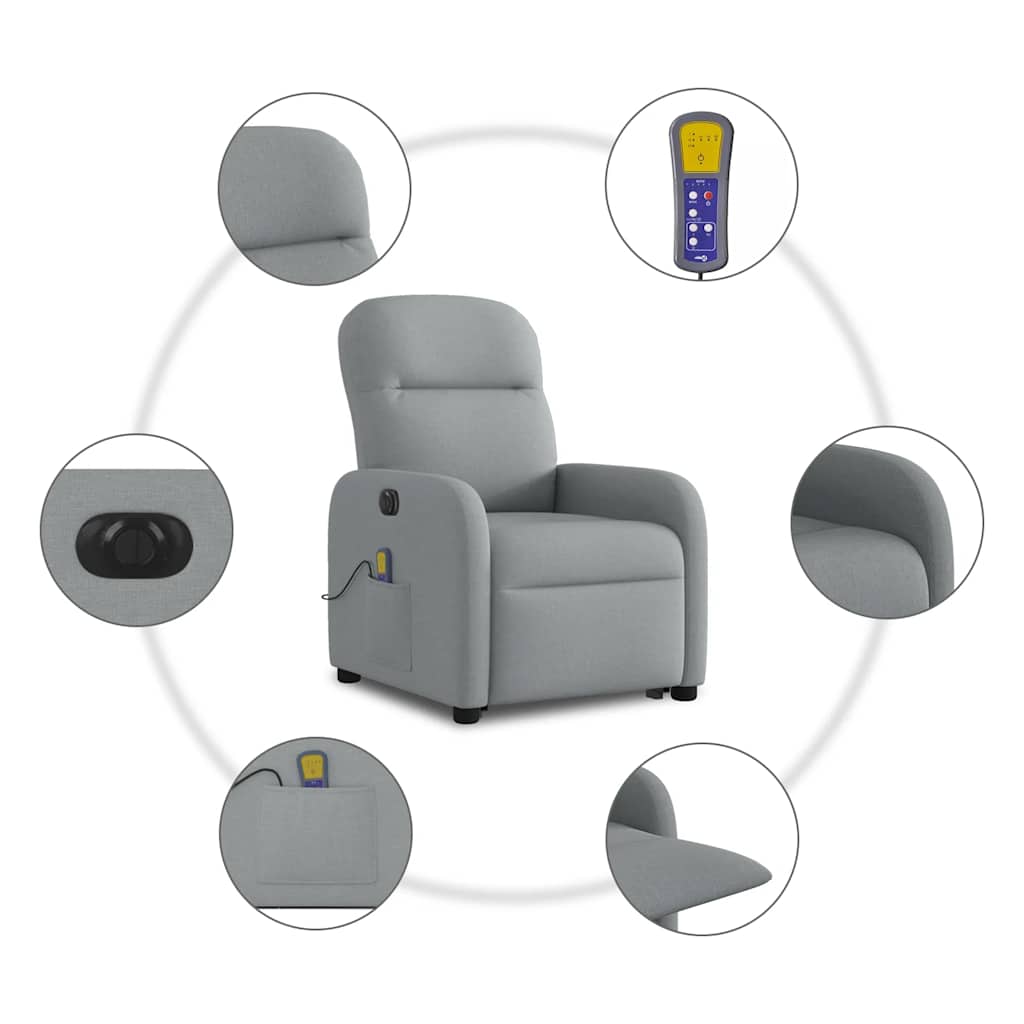 Fauteuil inclinable de massage électrique Gris clair Tissu