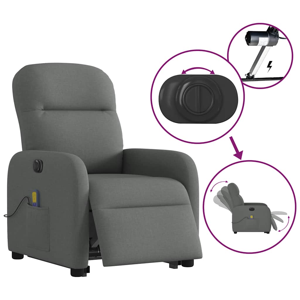 Fauteuil inclinable de massage électrique Gris foncé Tissu - XIOS