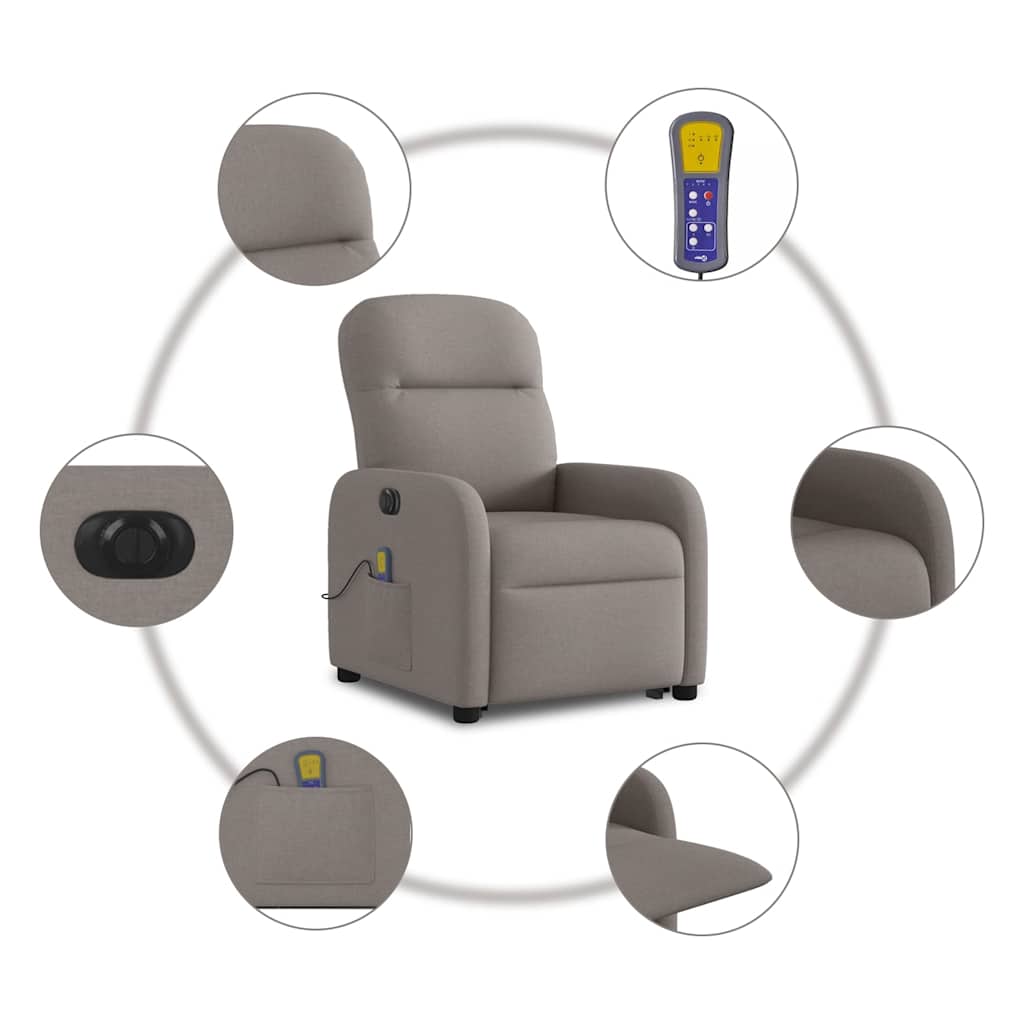 Fauteuil inclinable de massage électrique Taupe Tissu