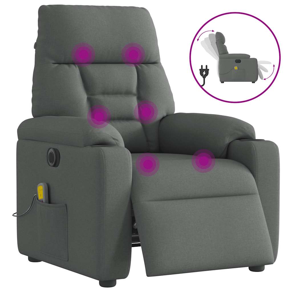 Fauteuil inclinable de massage électrique gris foncé tissu - XIOS
