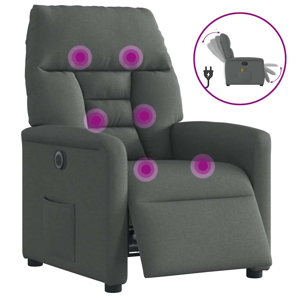 Fauteuil inclinable de massage électrique gris foncé tissu - XIOS