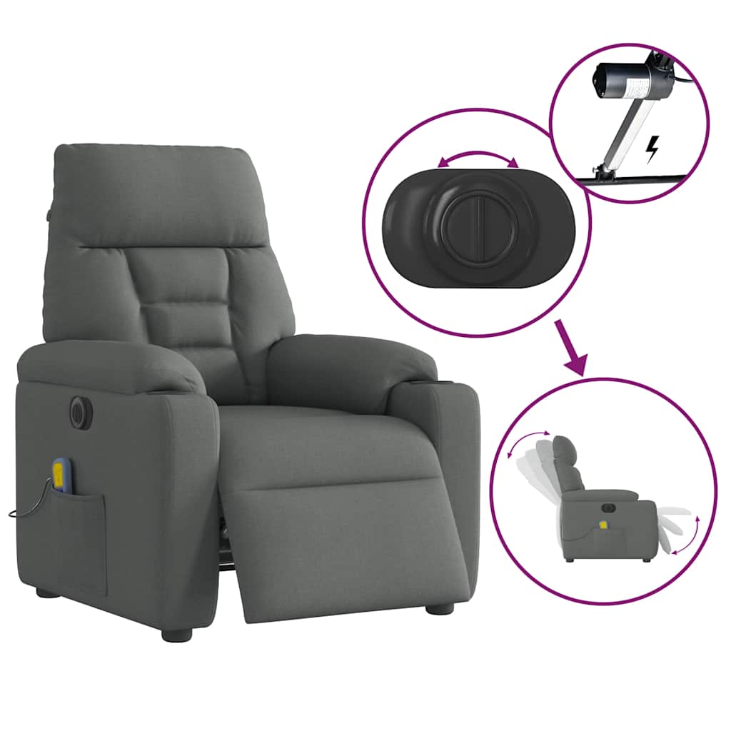 Fauteuil inclinable de massage électrique gris foncé tissu - XIOS