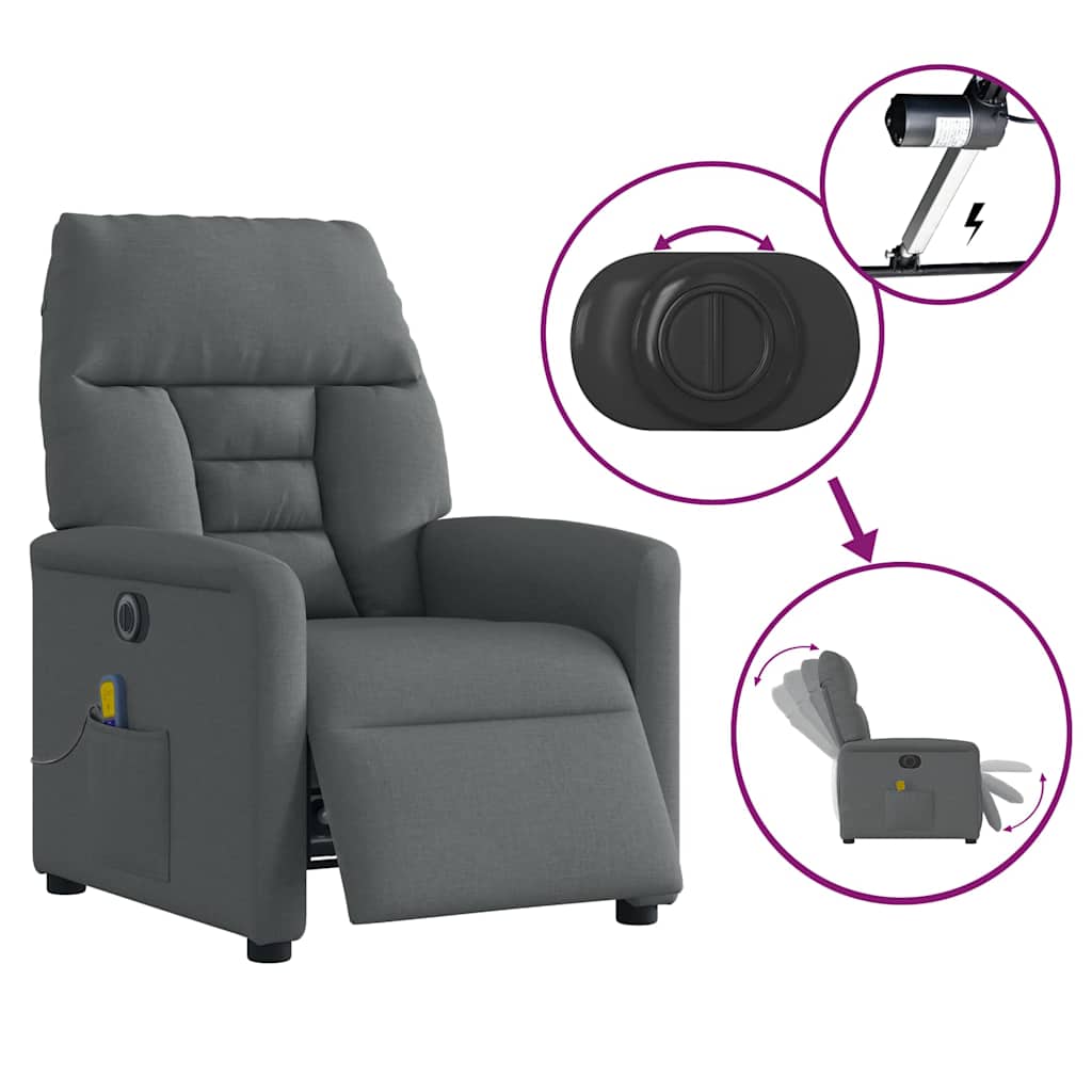 Fauteuil inclinable de massage électrique gris foncé tissu - XIOS