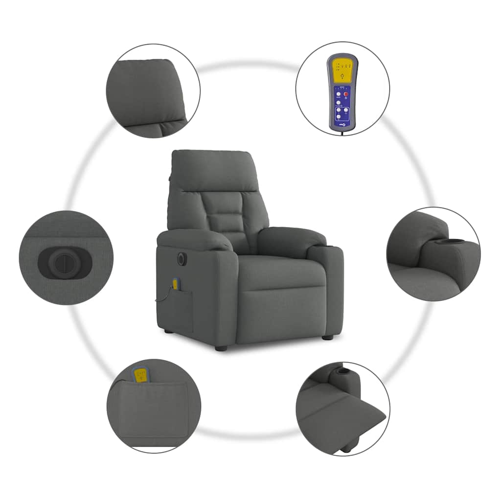 Fauteuil inclinable de massage électrique gris foncé tissu - XIOS