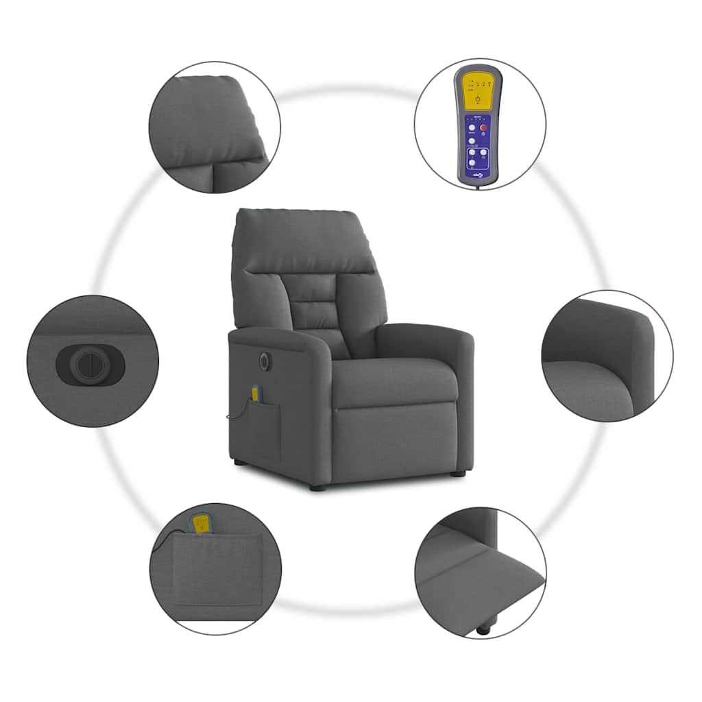 Fauteuil inclinable de massage électrique gris foncé tissu - XIOS