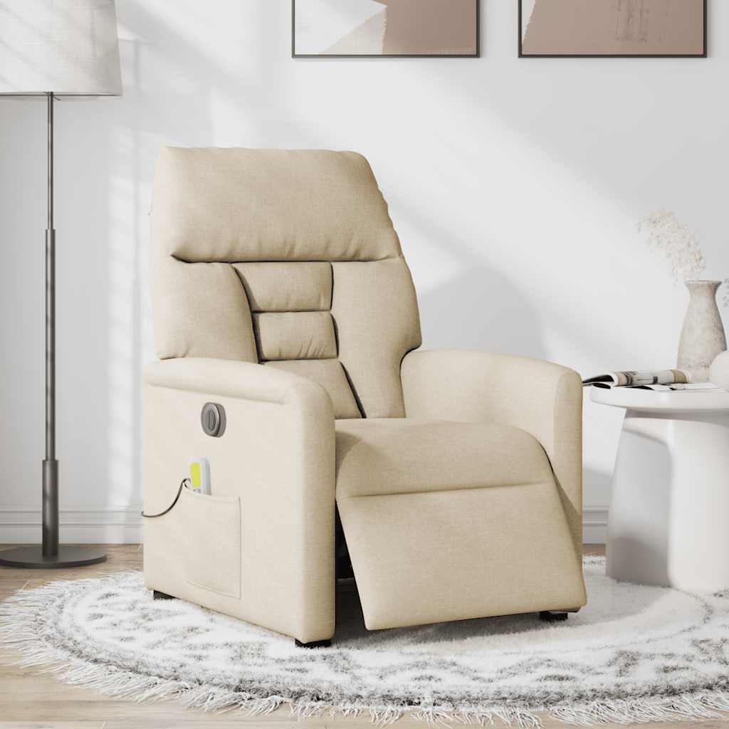 Fauteuil inclinable de massage électrique crème tissu