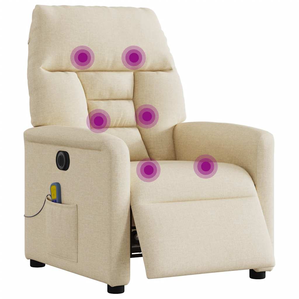 Fauteuil inclinable de massage électrique crème tissu